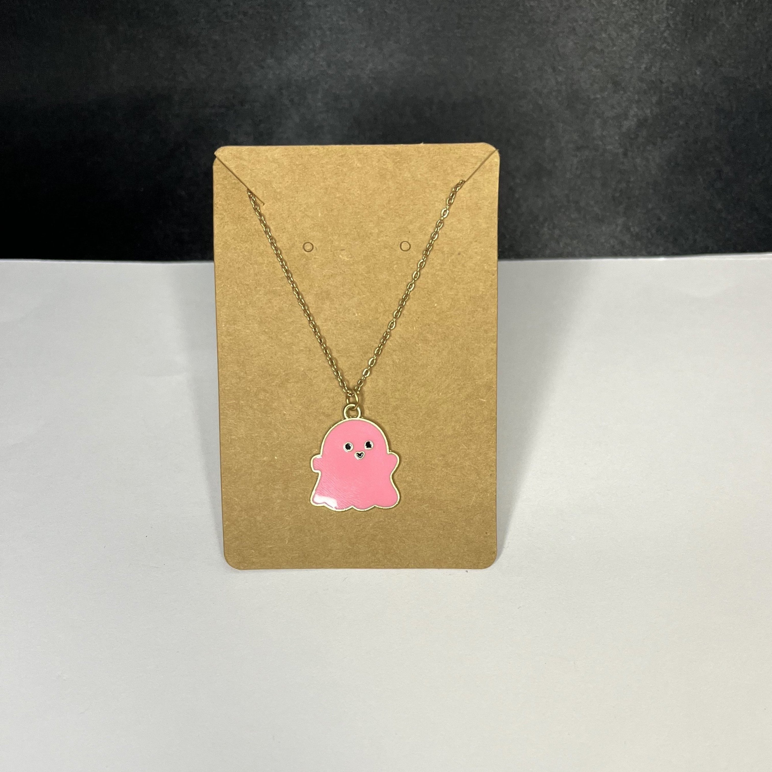 Enameled Ghost Pendant with Rose Gold Chain