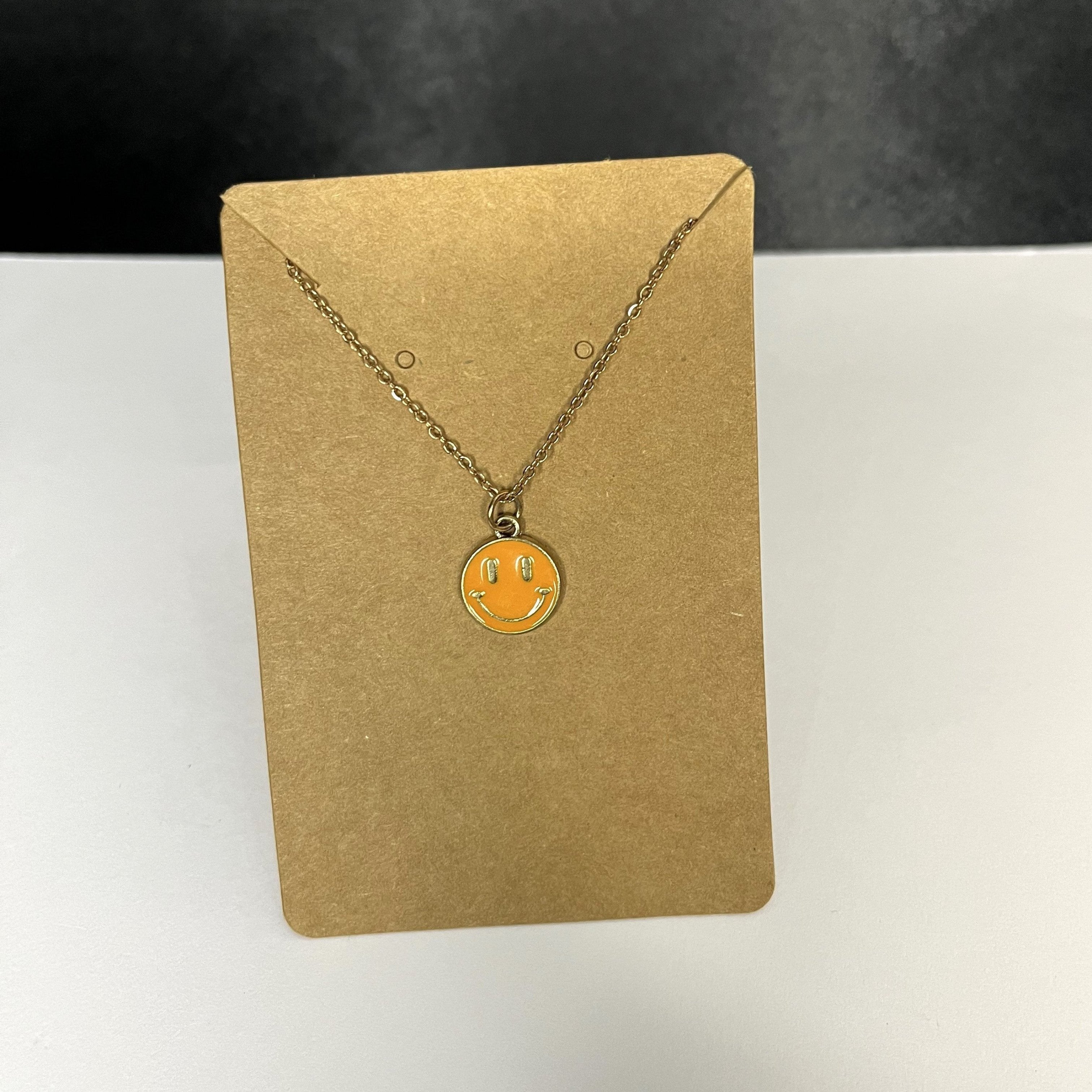 Orange Enameled Smiley Pendant with Rose Gold Chain