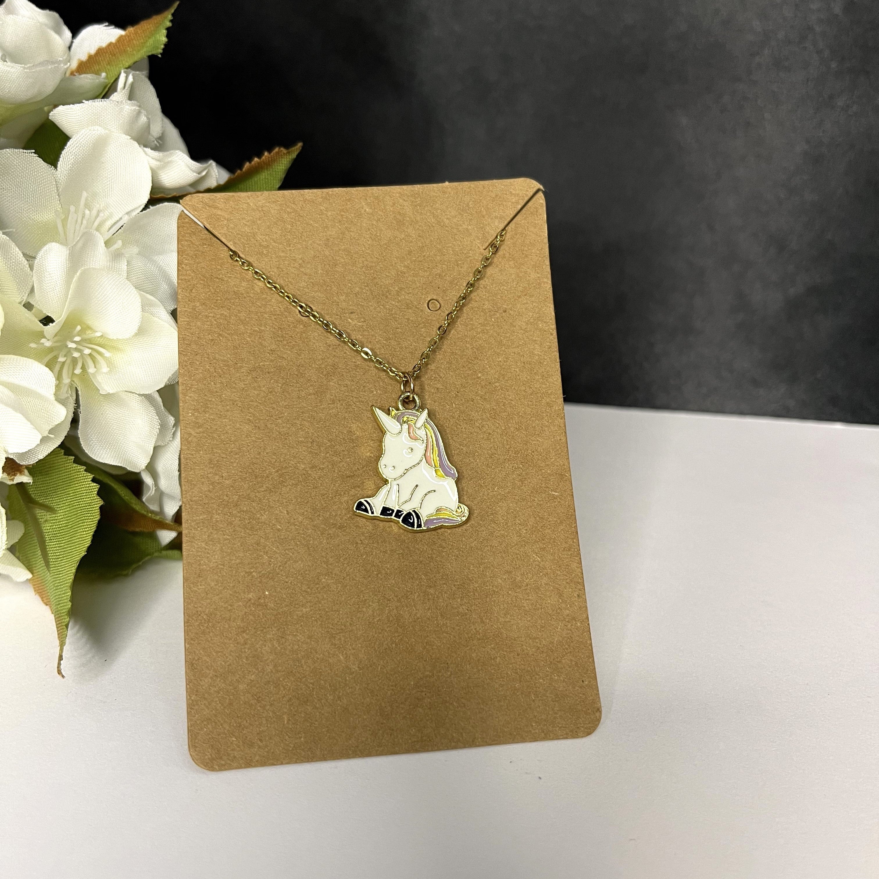 Enameled Unicorn Pendant with Chain