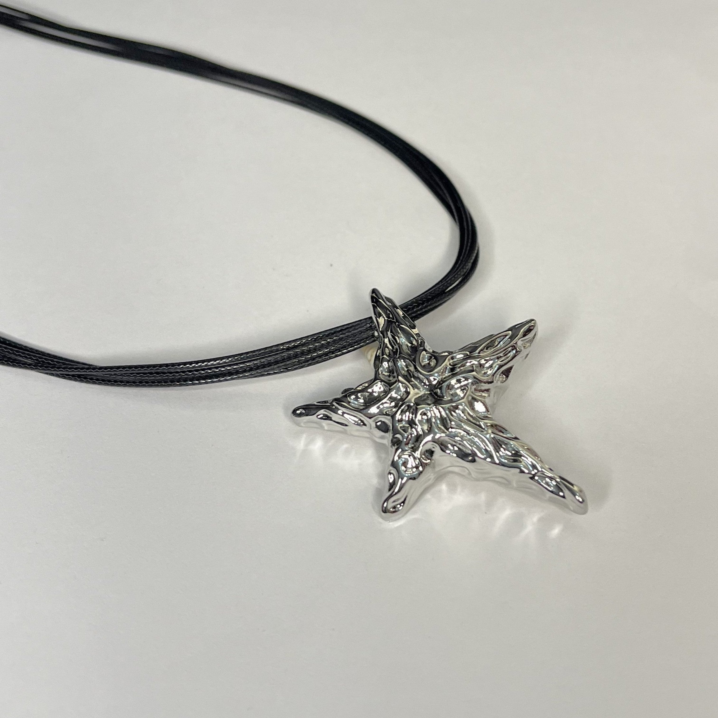 Silver Star Pendant with Black Cords