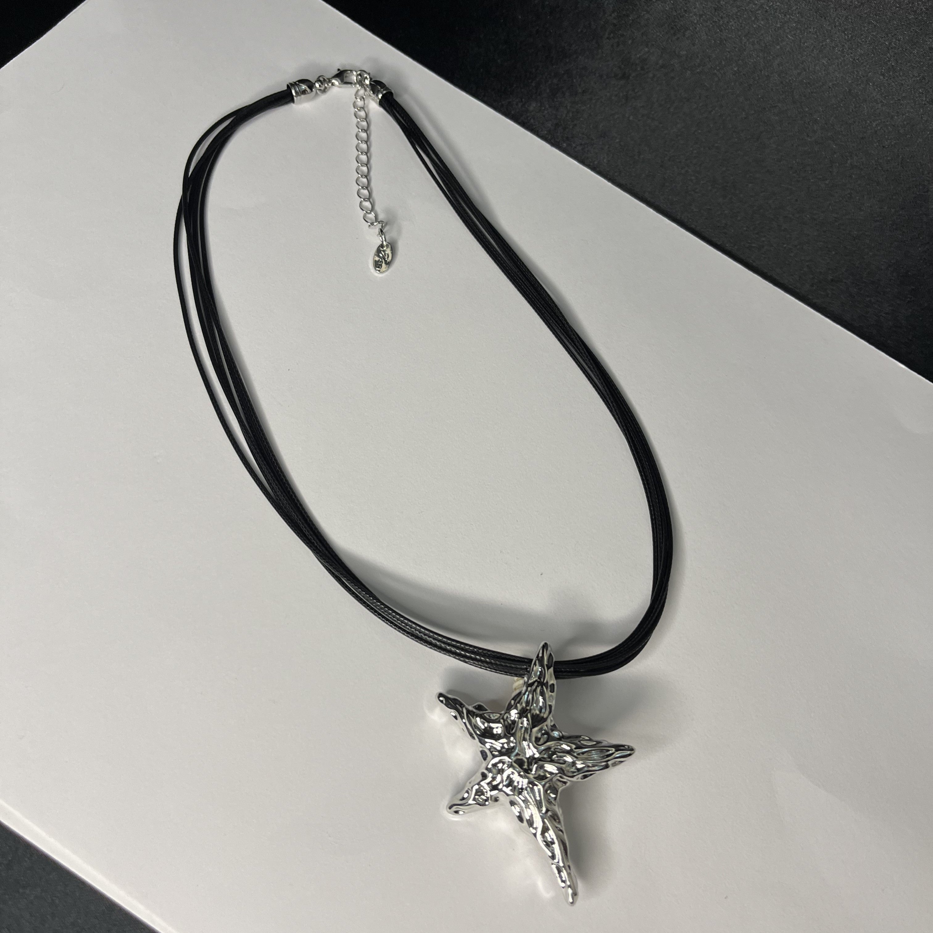 Silver Star Pendant with Black Cords