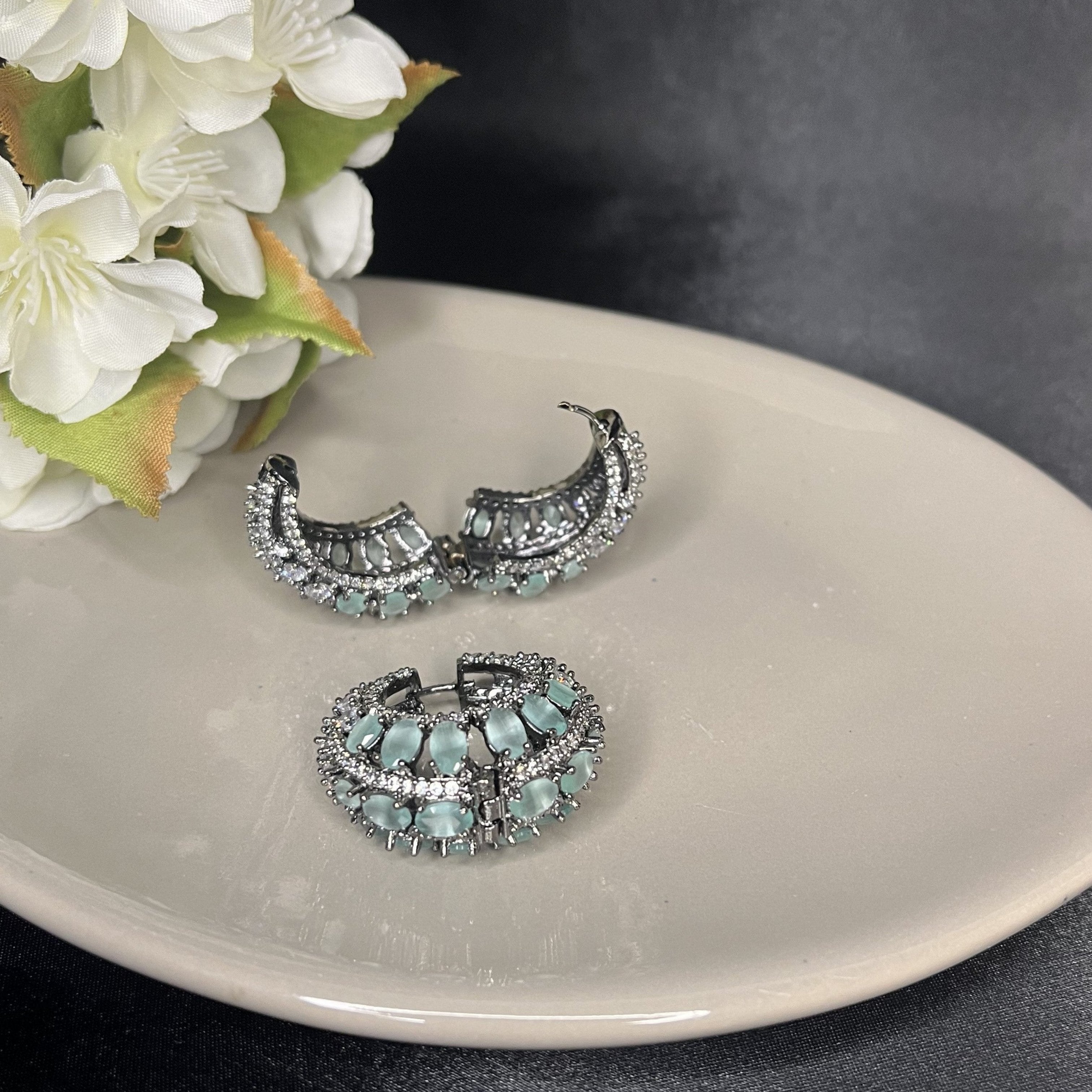 Rhodium Plated Zirconia Hoop Earrings