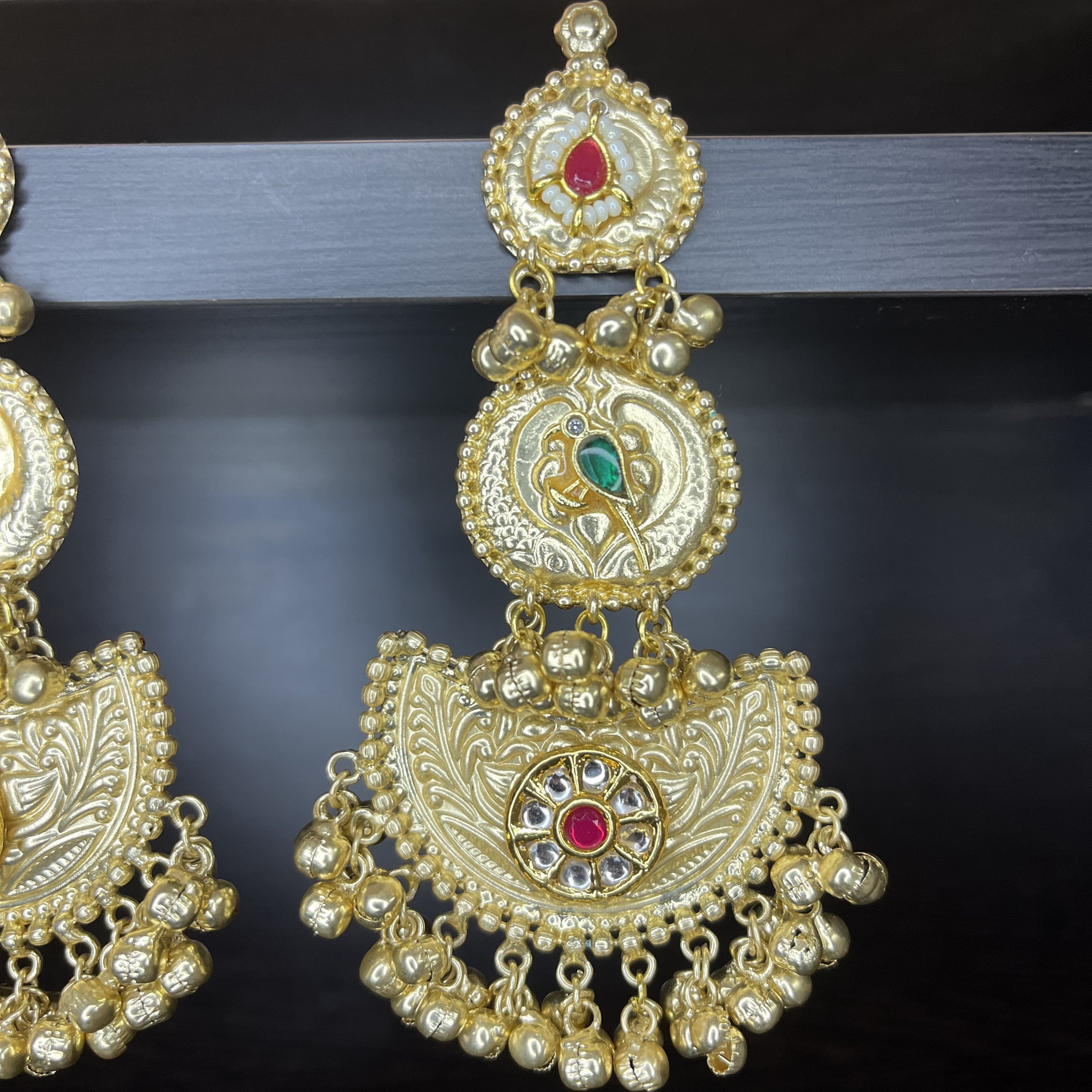 Handcrafted Gold-Plated Earrings with Kundan & Semi Precious Stones