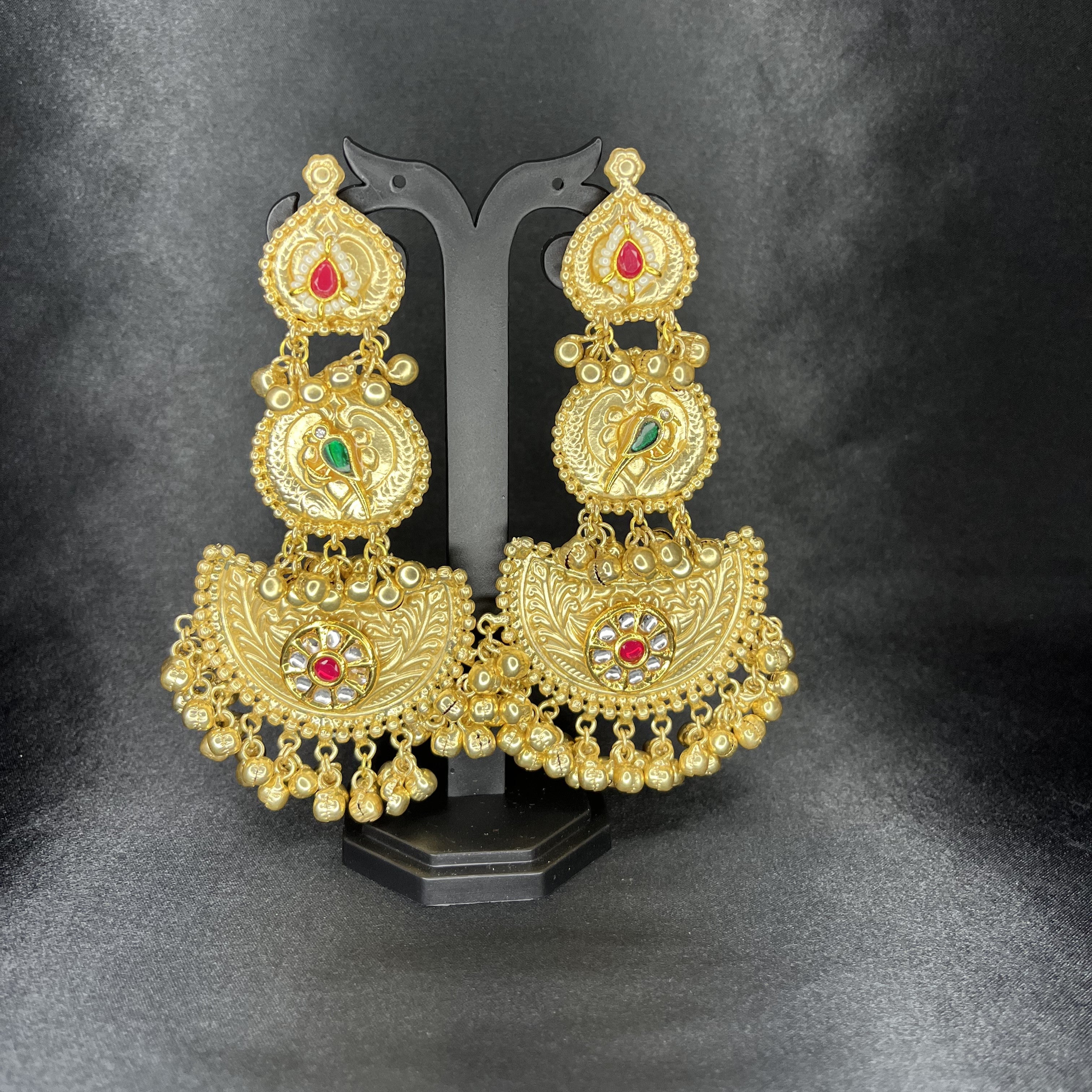 Handcrafted Gold-Plated Earrings with Kundan & Semi Precious Stones