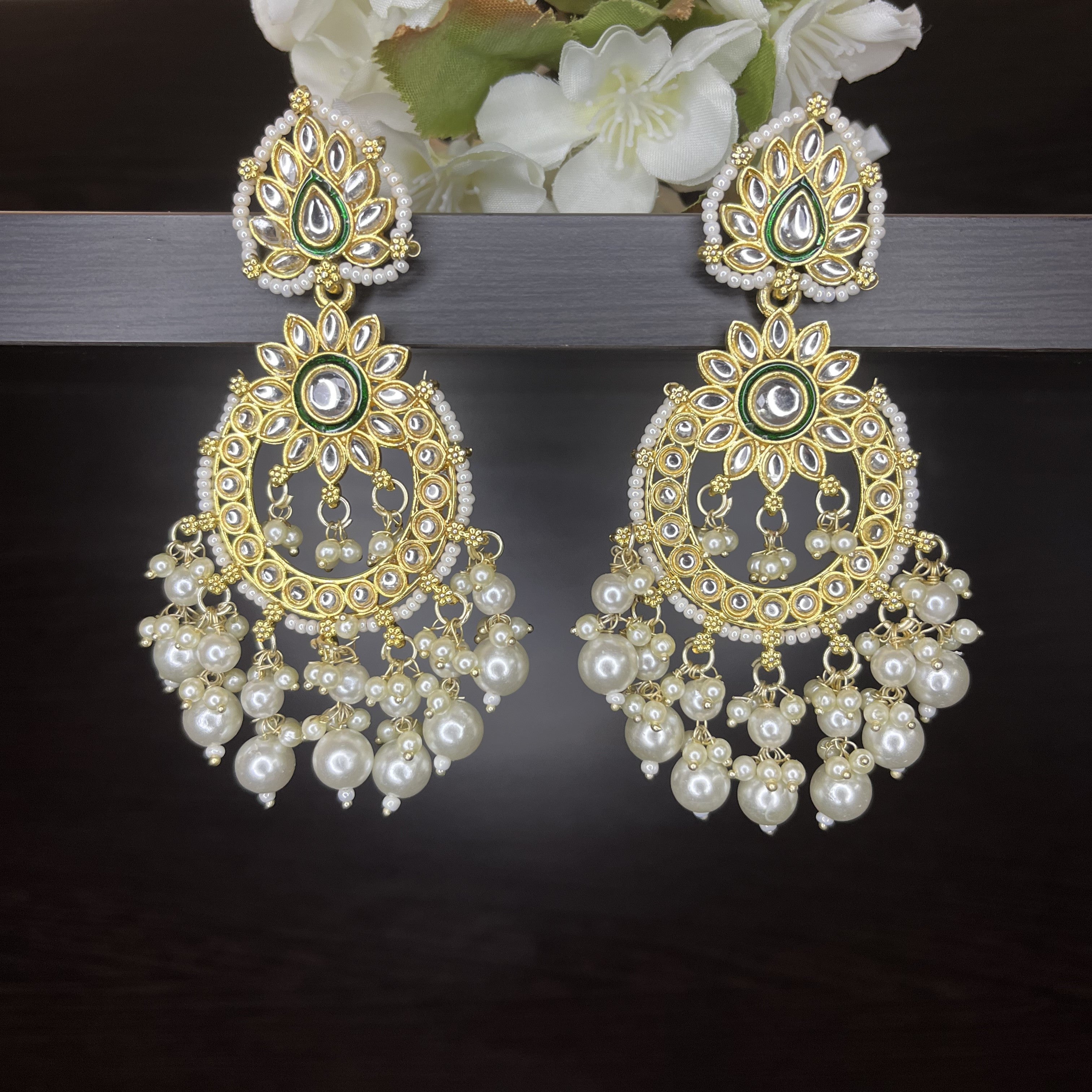 Pearl Cluster Fancy Earrings with Kundan Stones