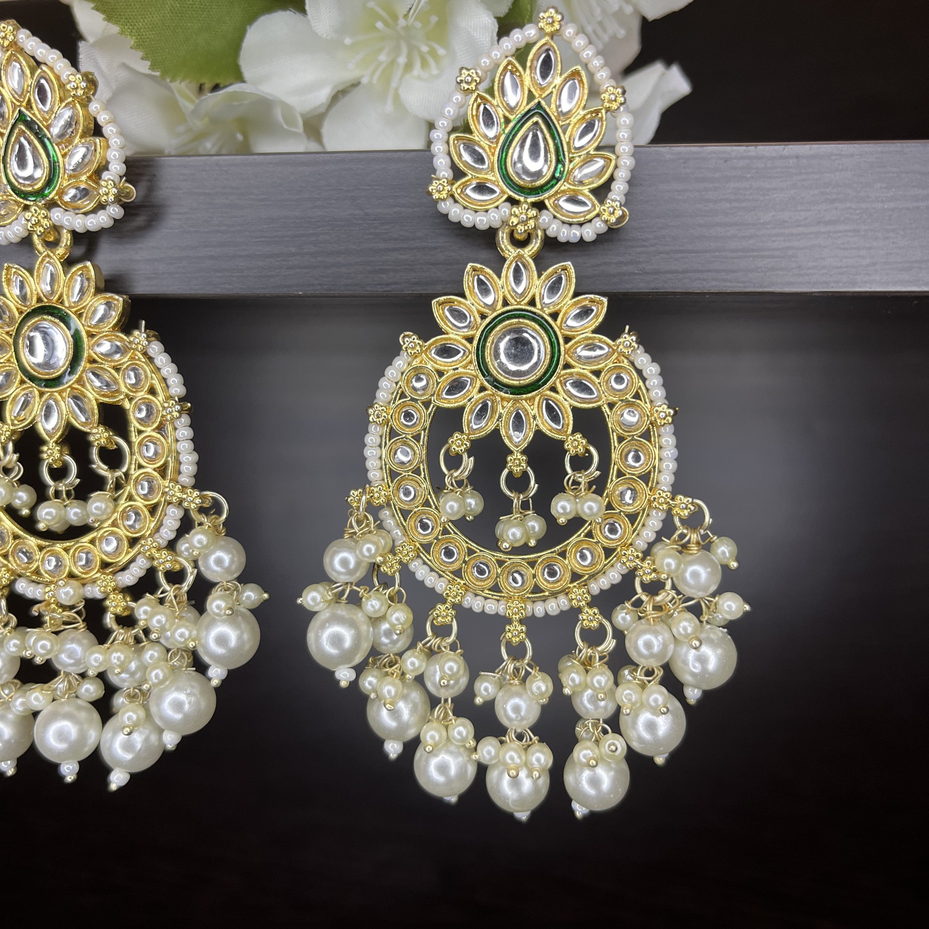 Pearl Cluster Fancy Earrings with Kundan Stones