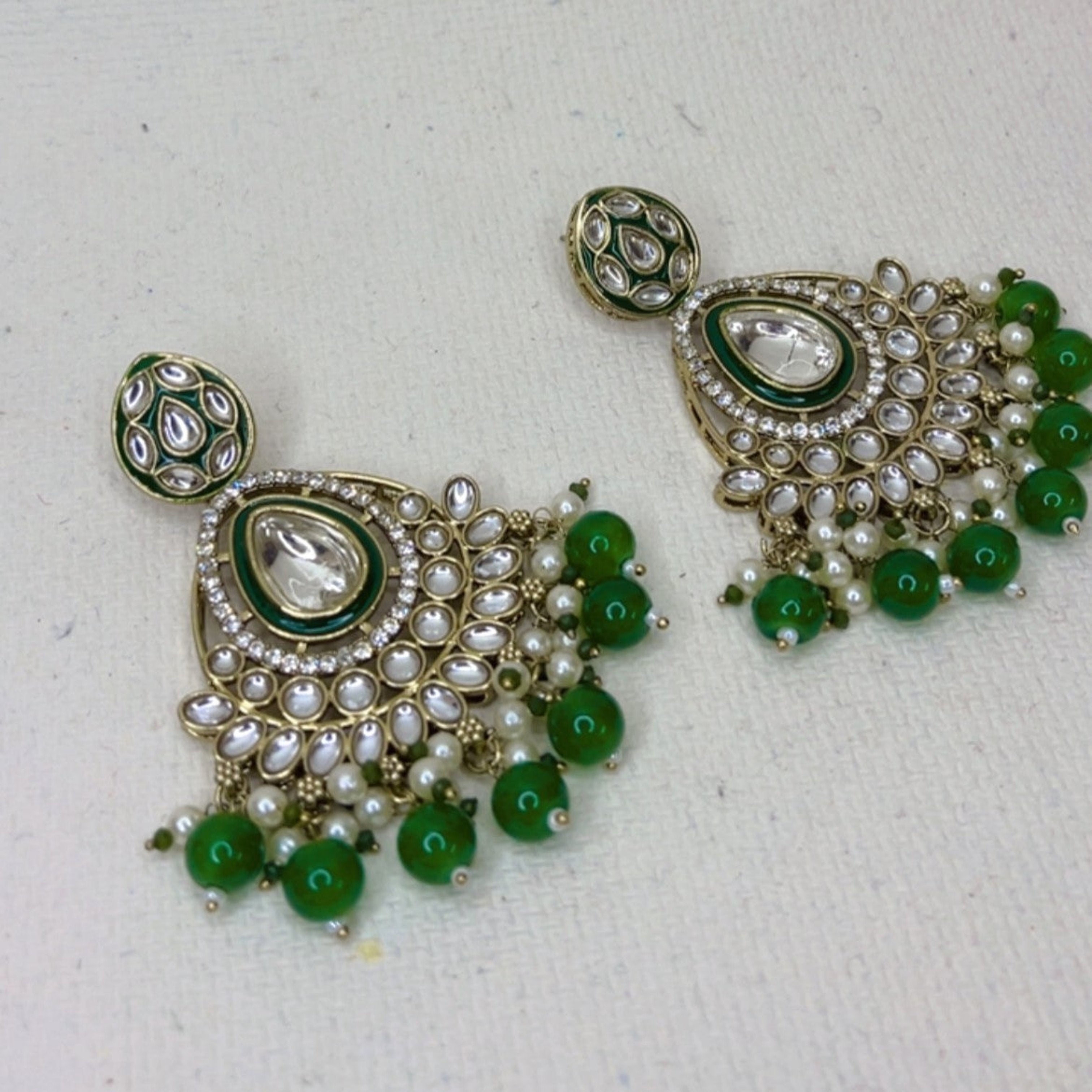 Green Beads Dangle Earrings