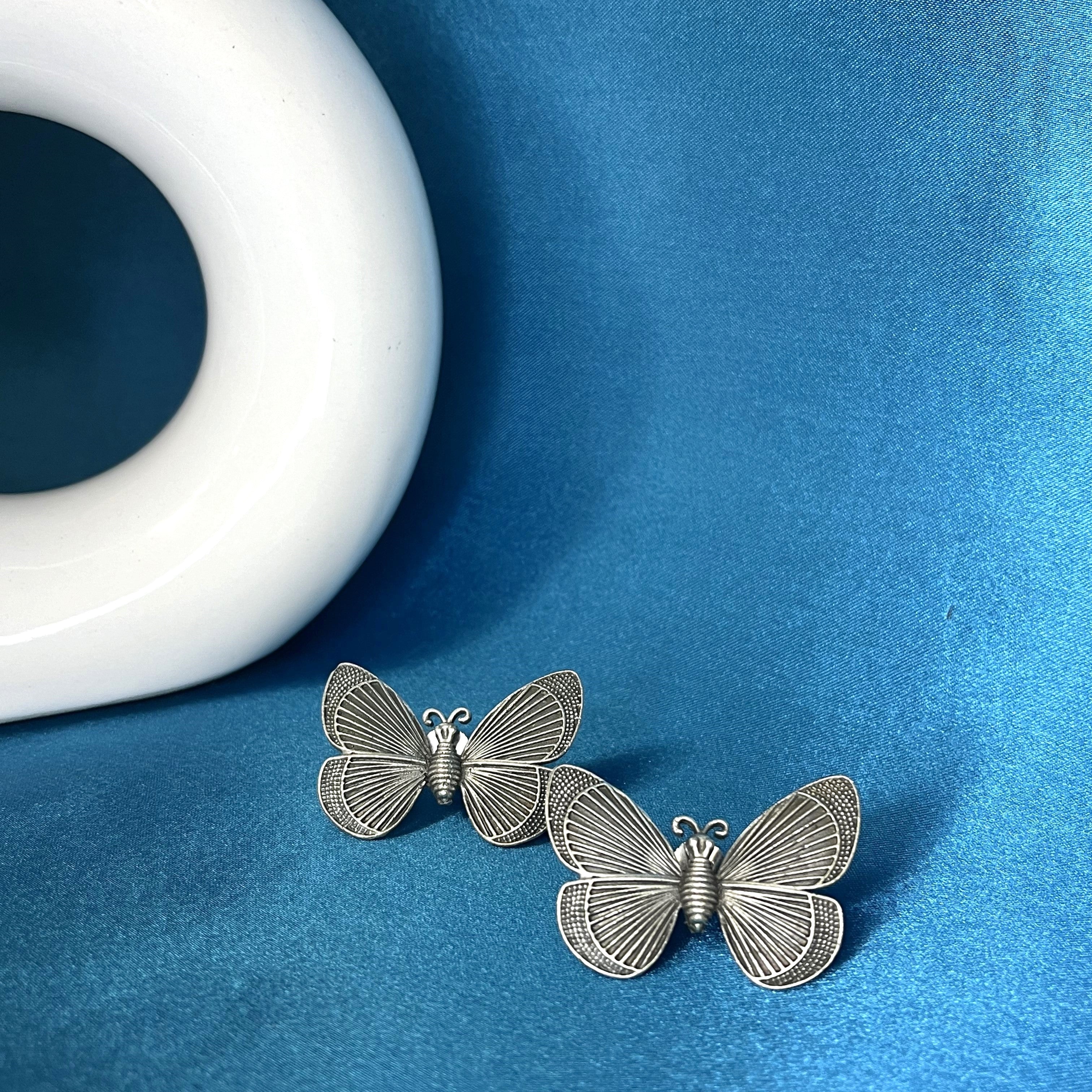 Butterfly Silver Plated Stud Earrings