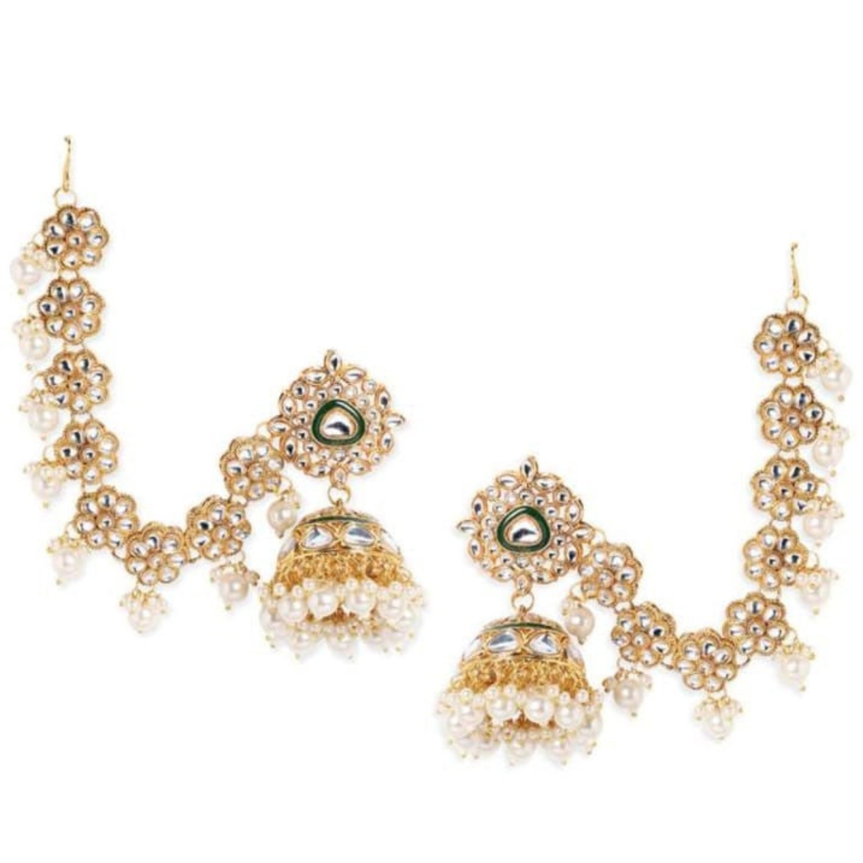 Gold-toned Dome shaped Kundan with Single Layer Earchain Earrings