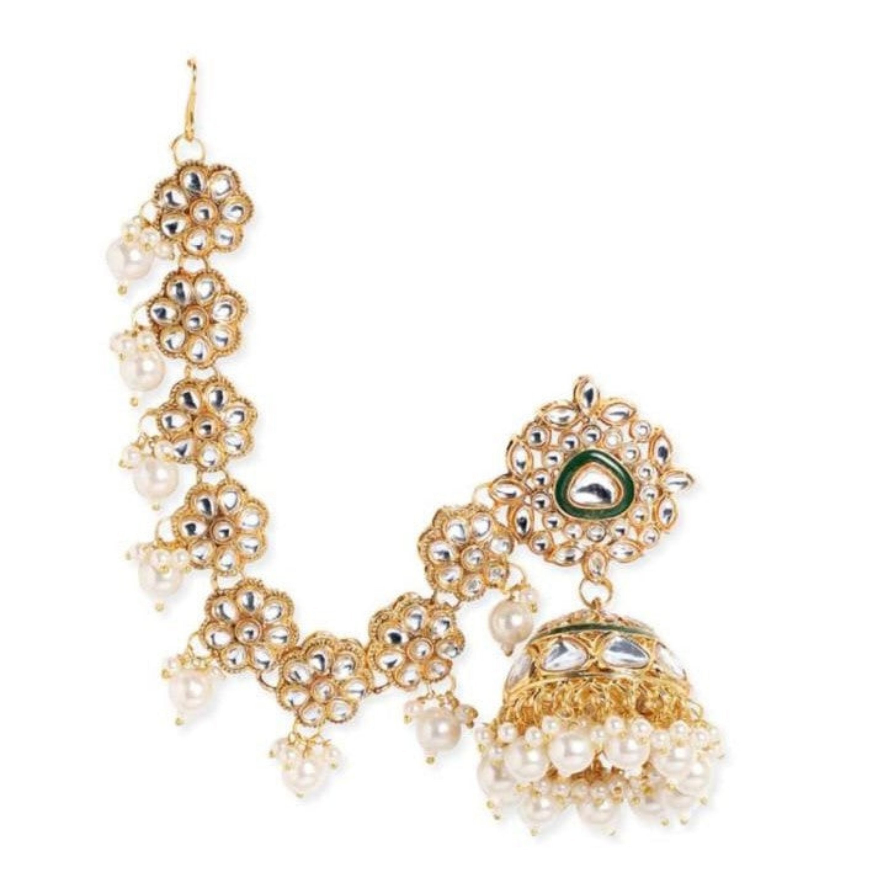 Gold-toned Dome shaped Kundan with Single Layer Earchain Earrings