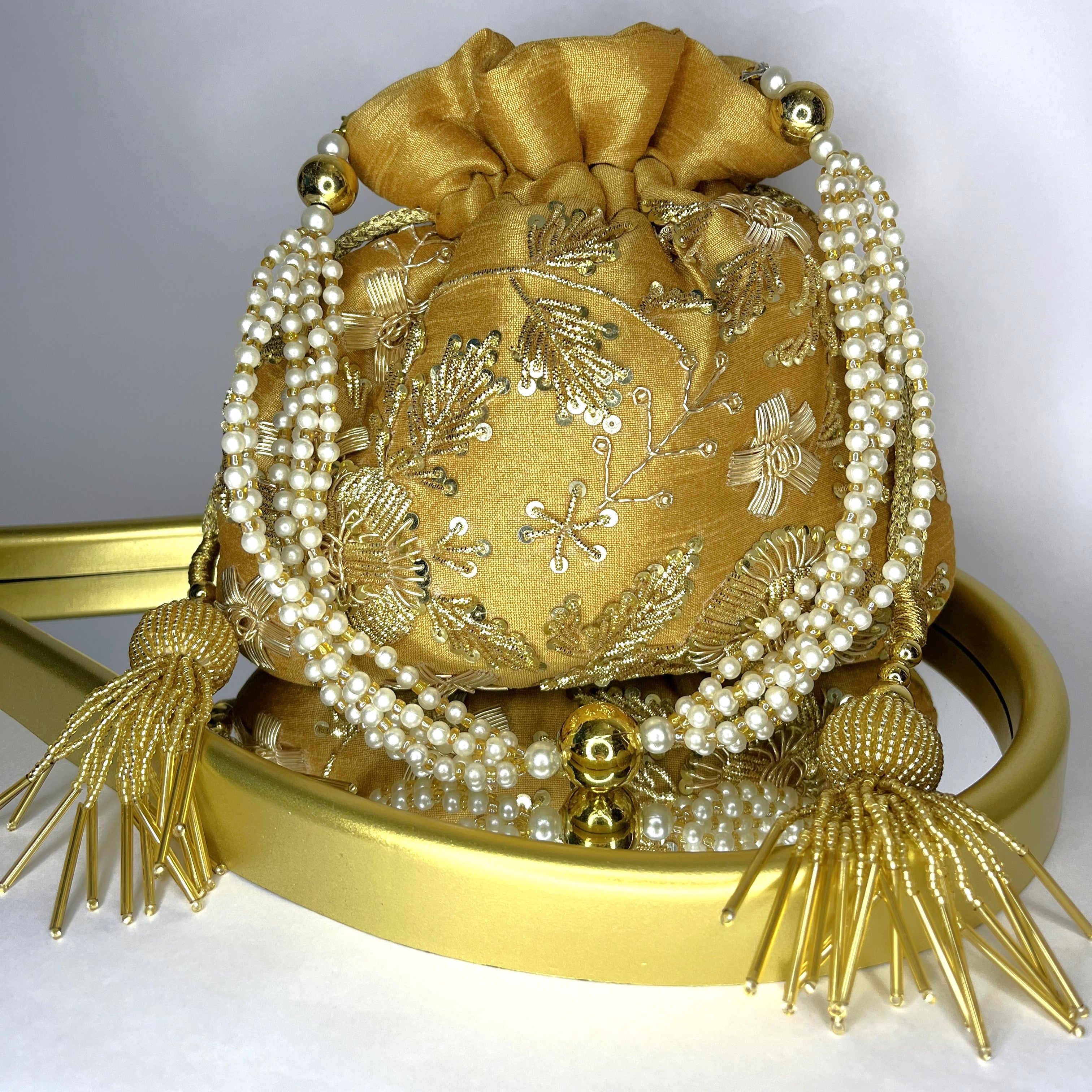 Silk Golden Embellished Potli