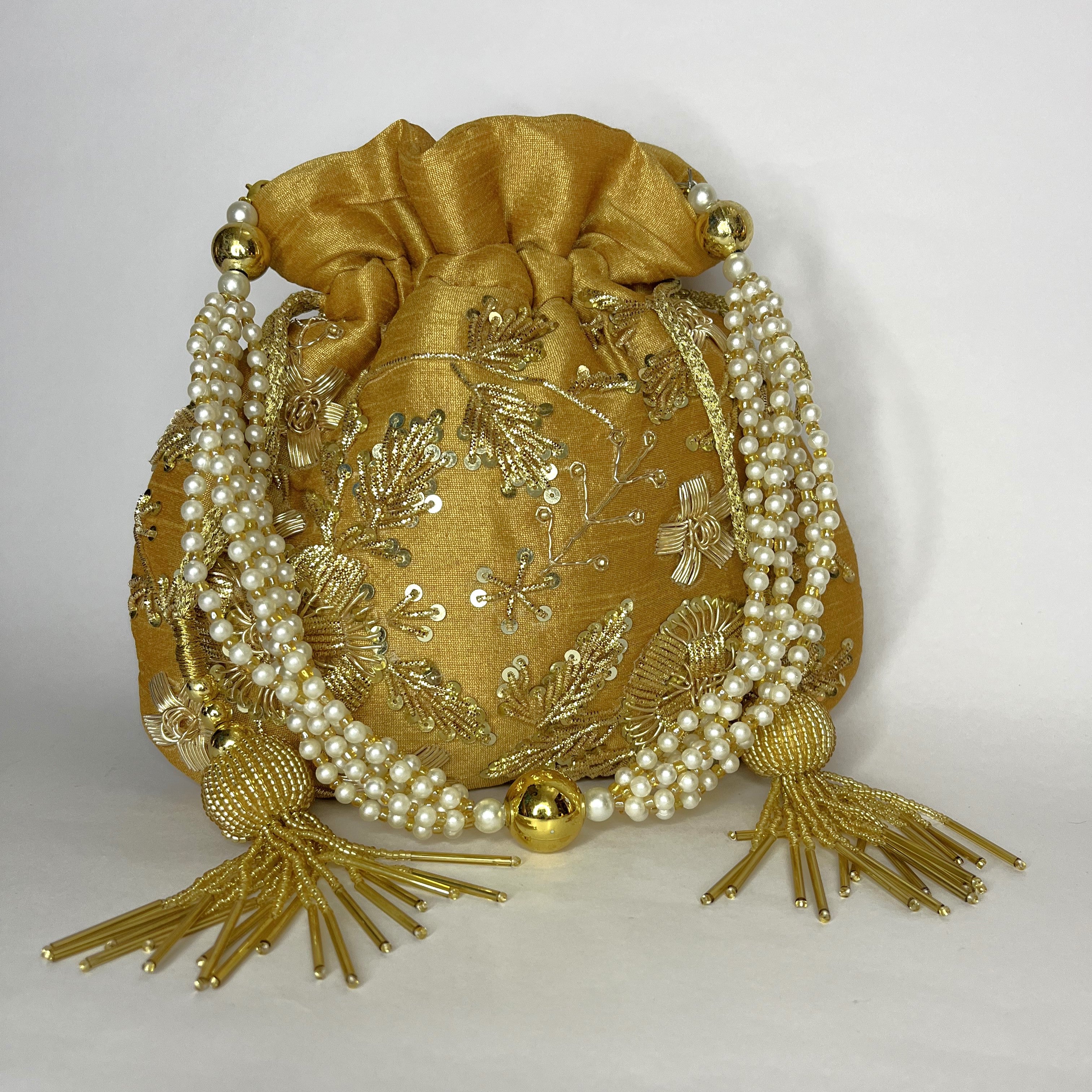 Silk Golden Embellished Potli