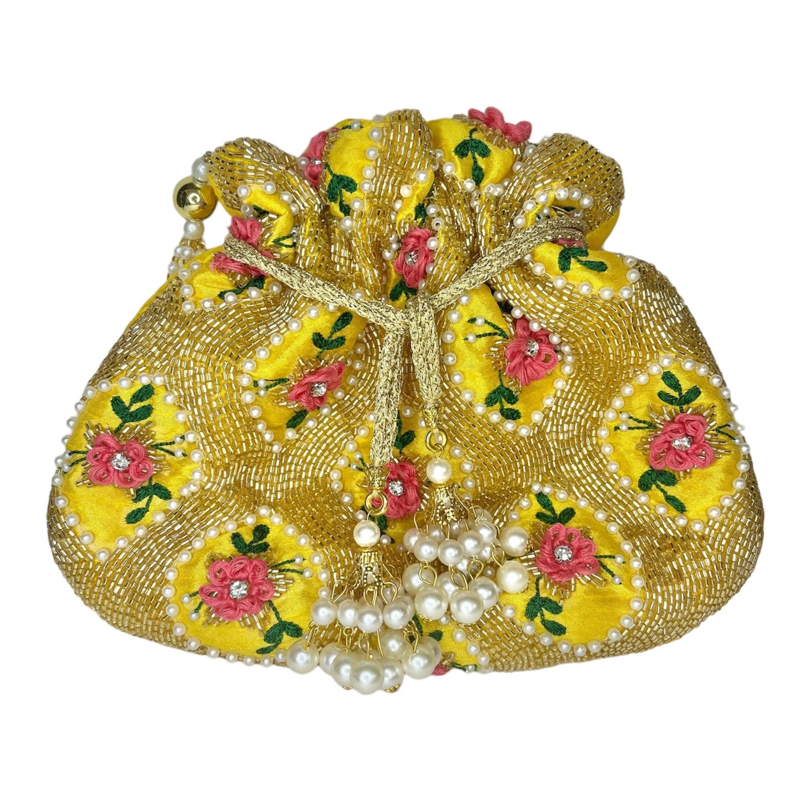 Yellow Floral Embellished Potli