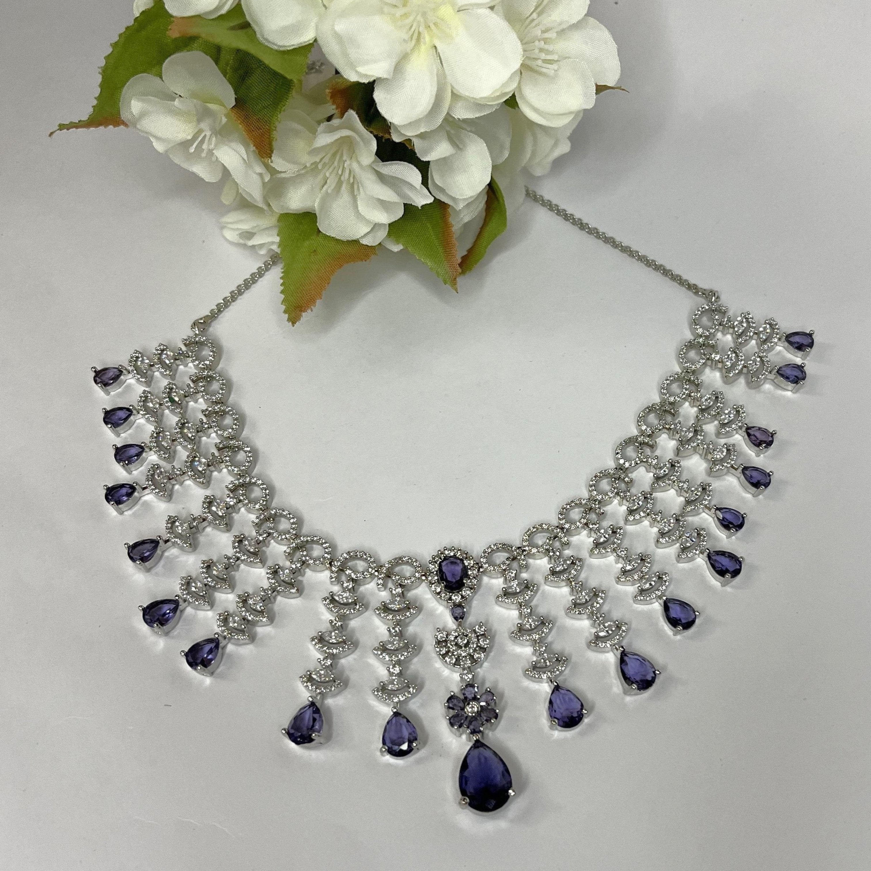 IndBling Purple Crystal AD Studded Necklace Set