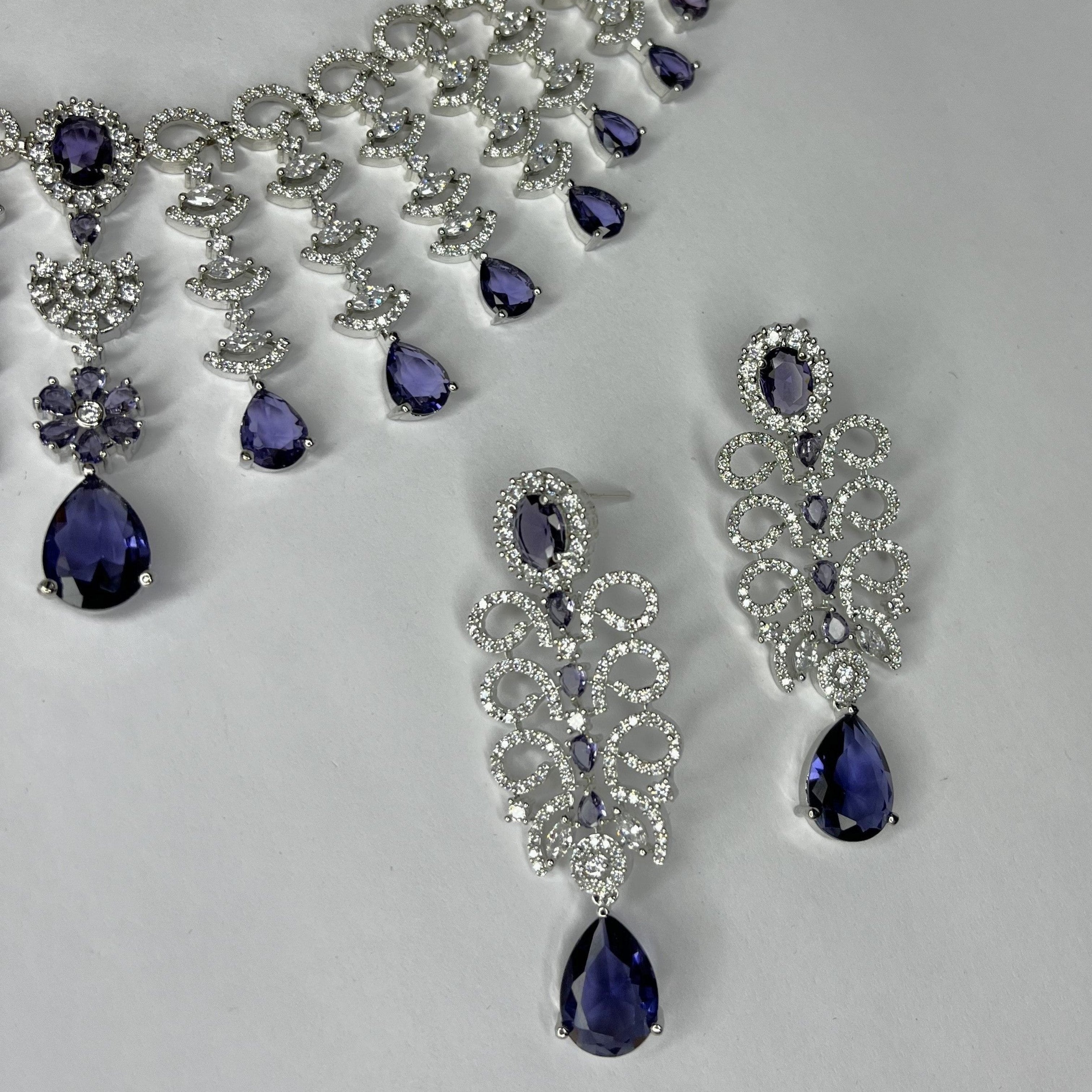 IndBling Purple Crystal AD Studded Necklace Set