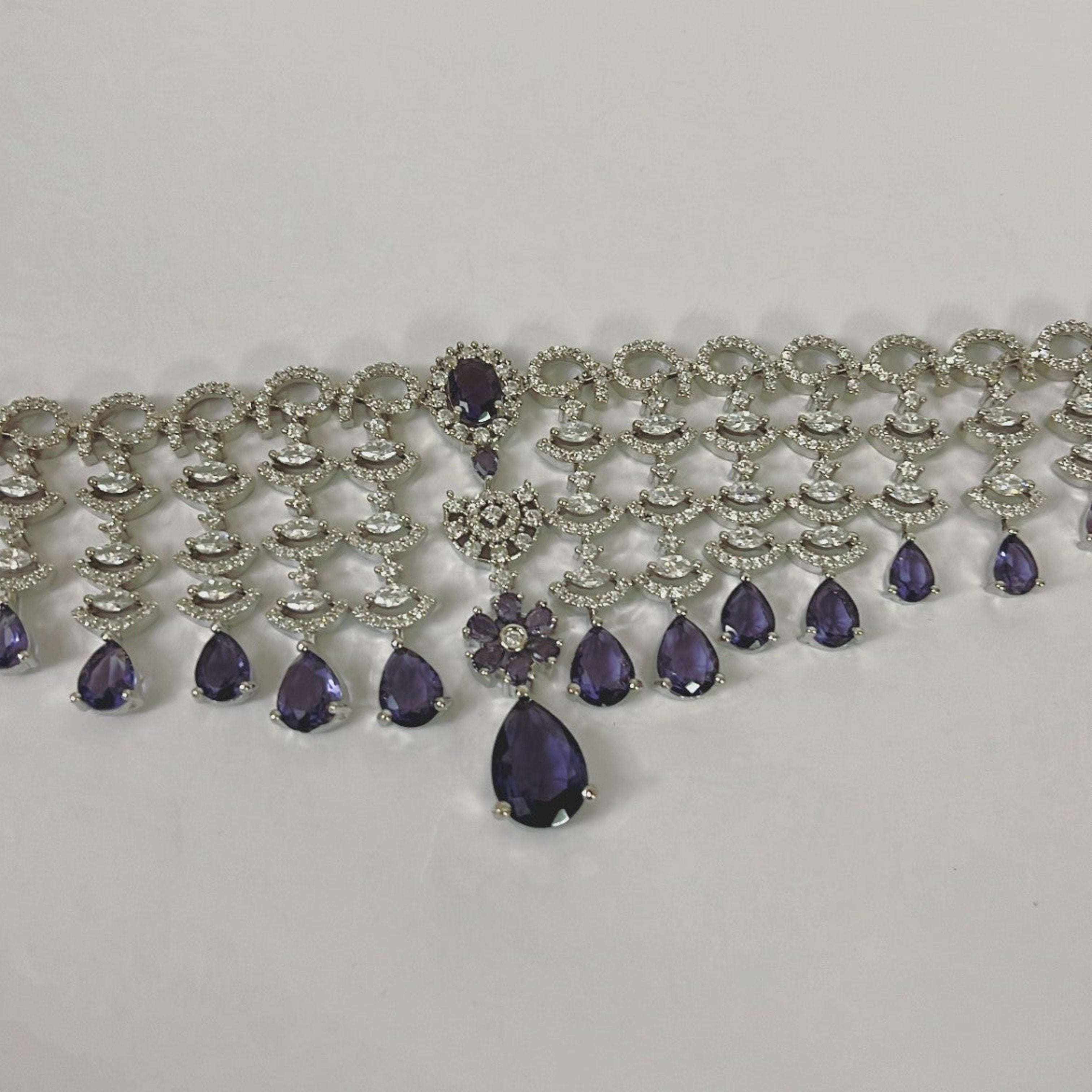 IndBling Purple Crystal AD Studded Necklace Set