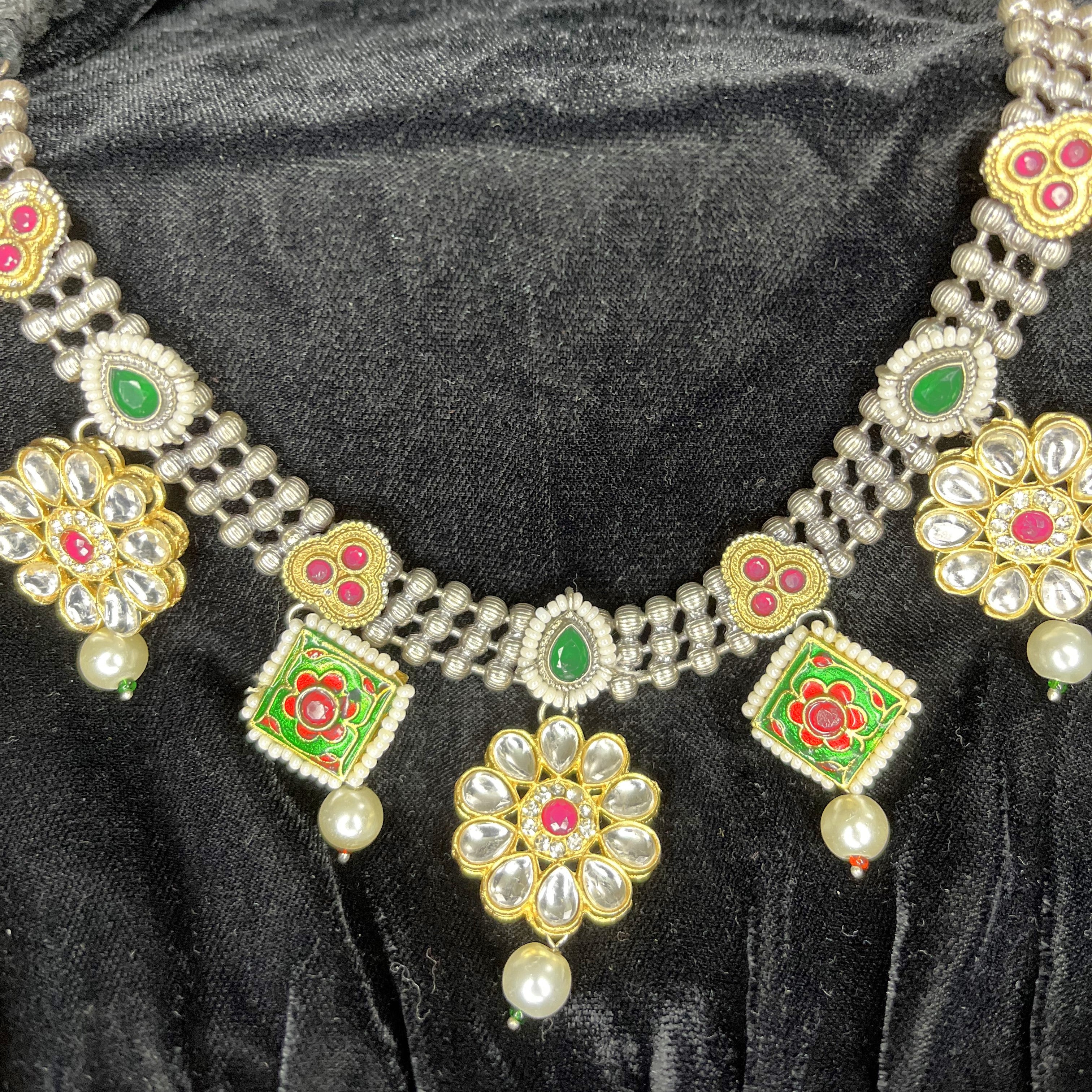 Silver Plated Choker with Kundan work (Necklace Only)