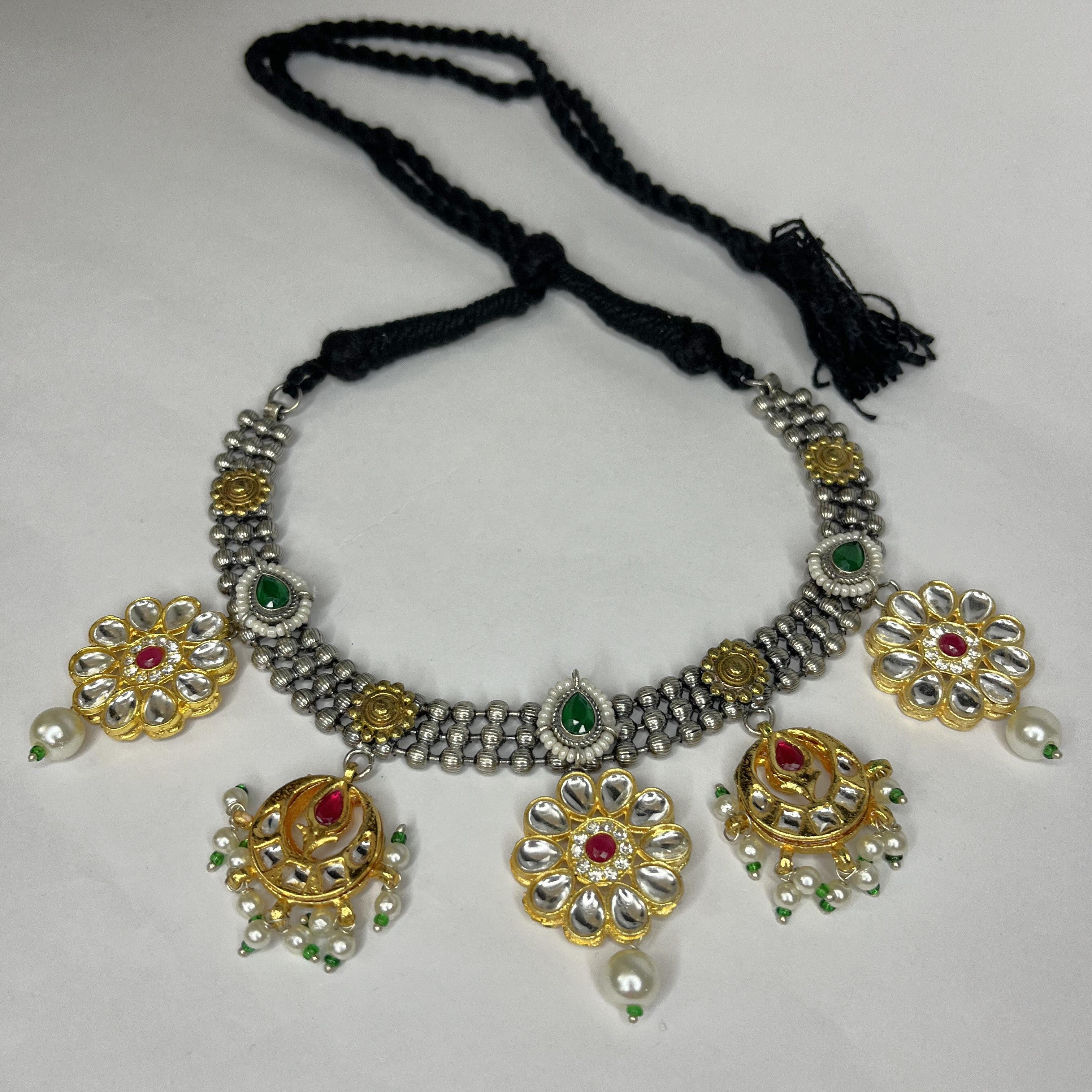 Silver Plated Floral Choker with Kundan work (Necklace Only)