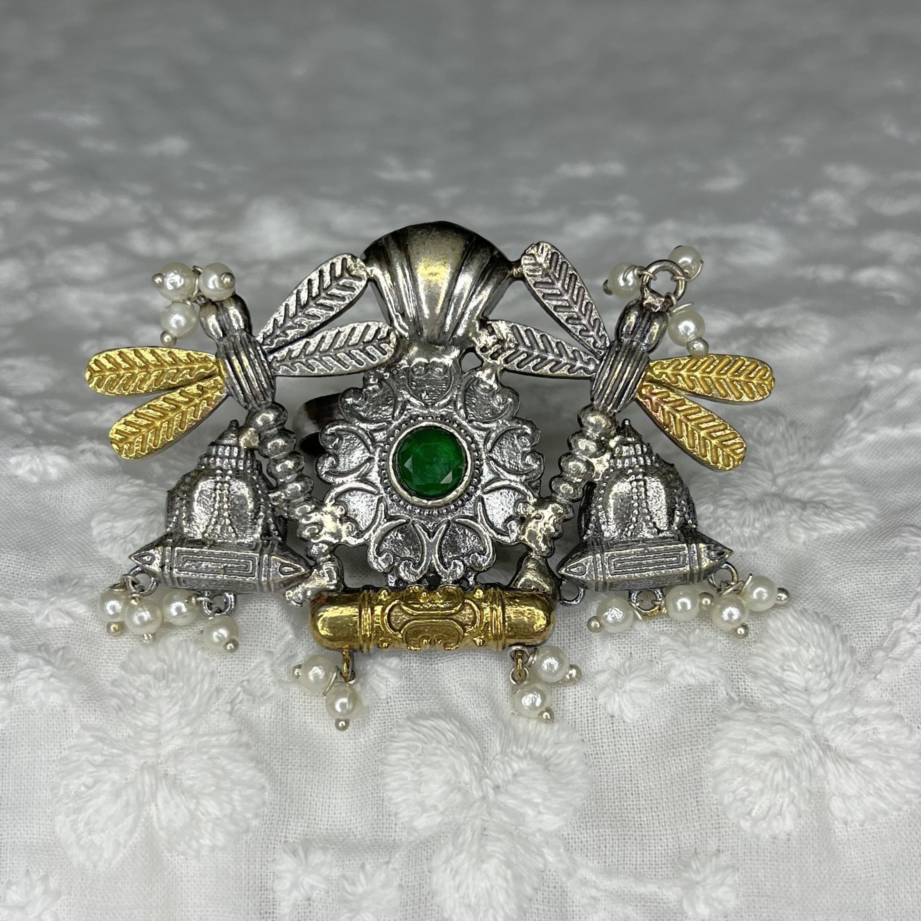 Dual Tone Dragonfly Statement Ring with Emerald Stone