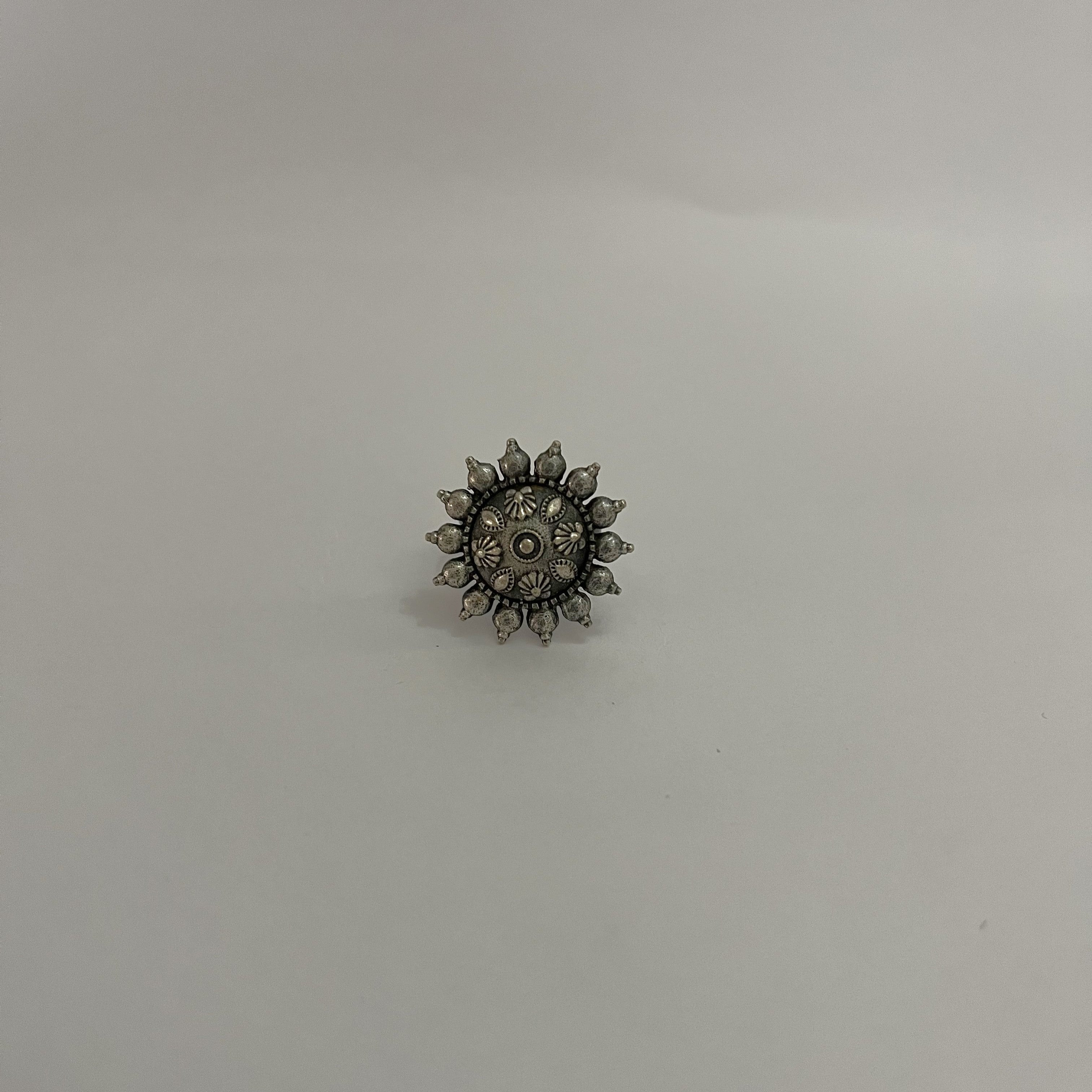 Silver Plated Oxidized Flower Ring