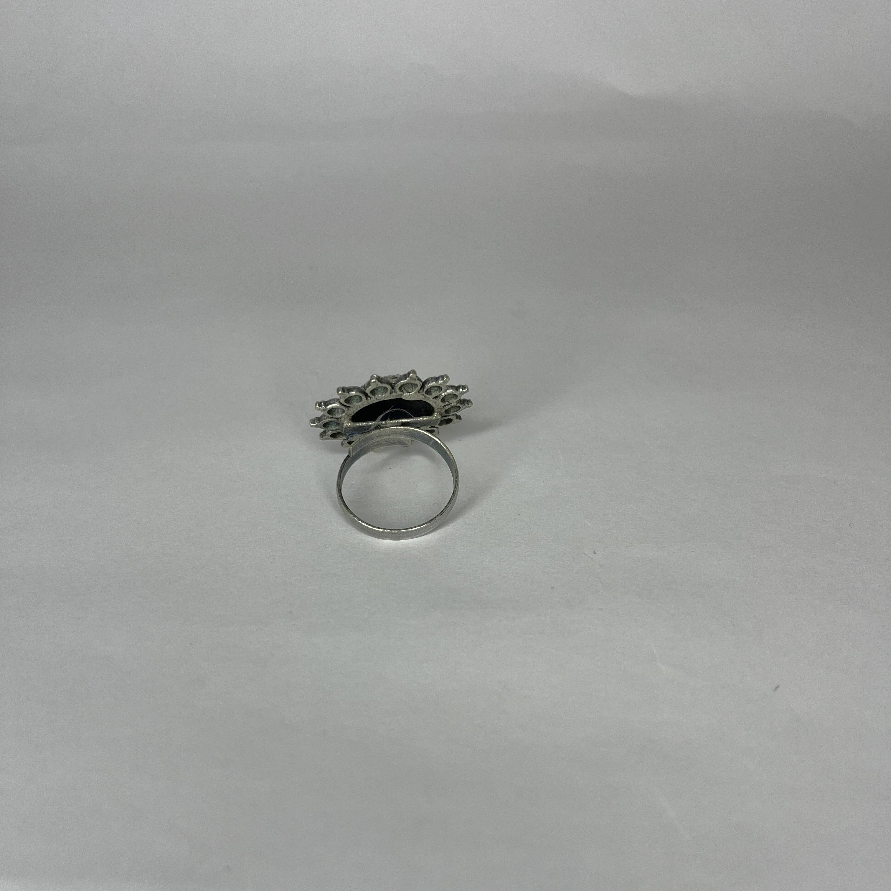 Silver Plated Oxidized Flower Ring