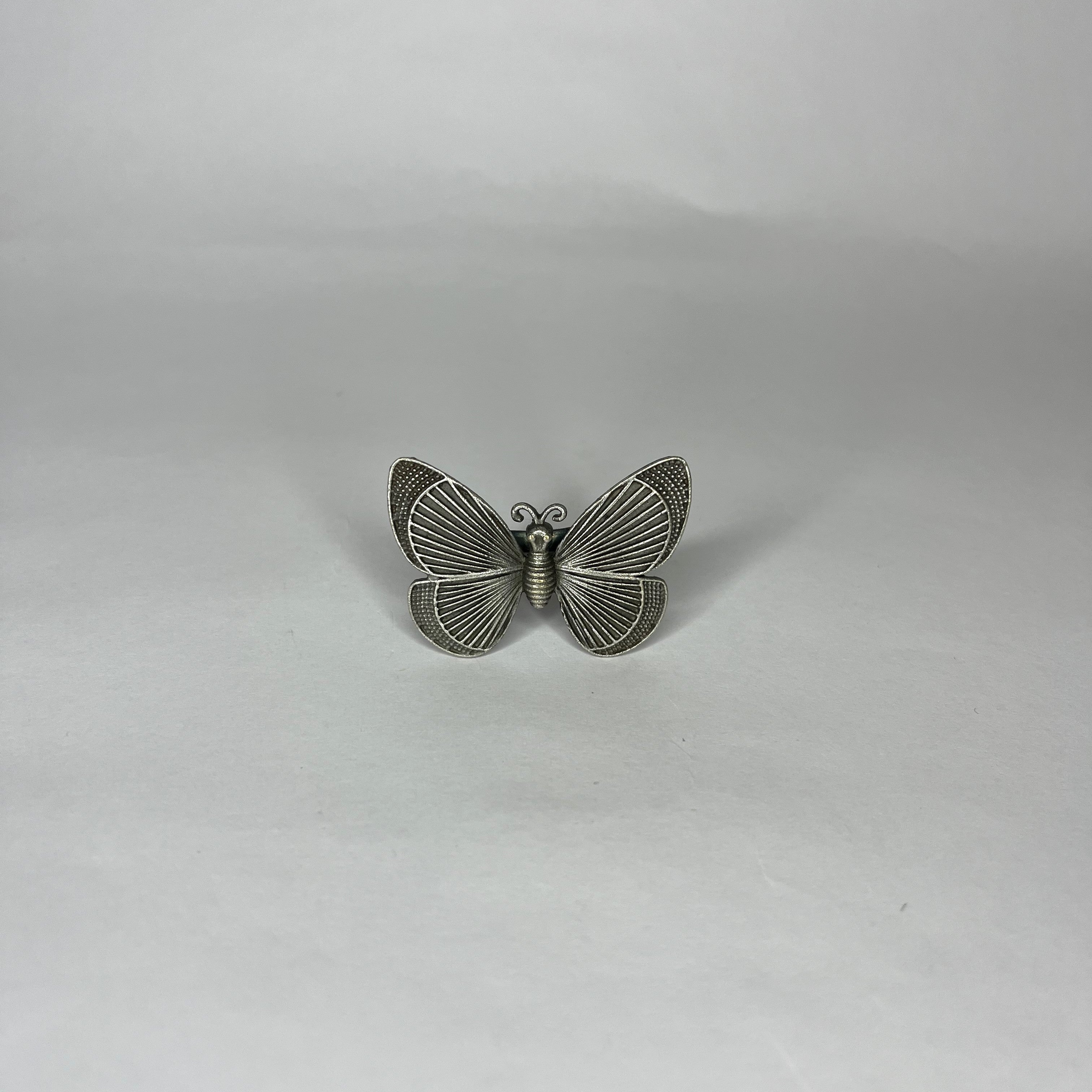 Silver Plated Oxidized Butterfly Ring