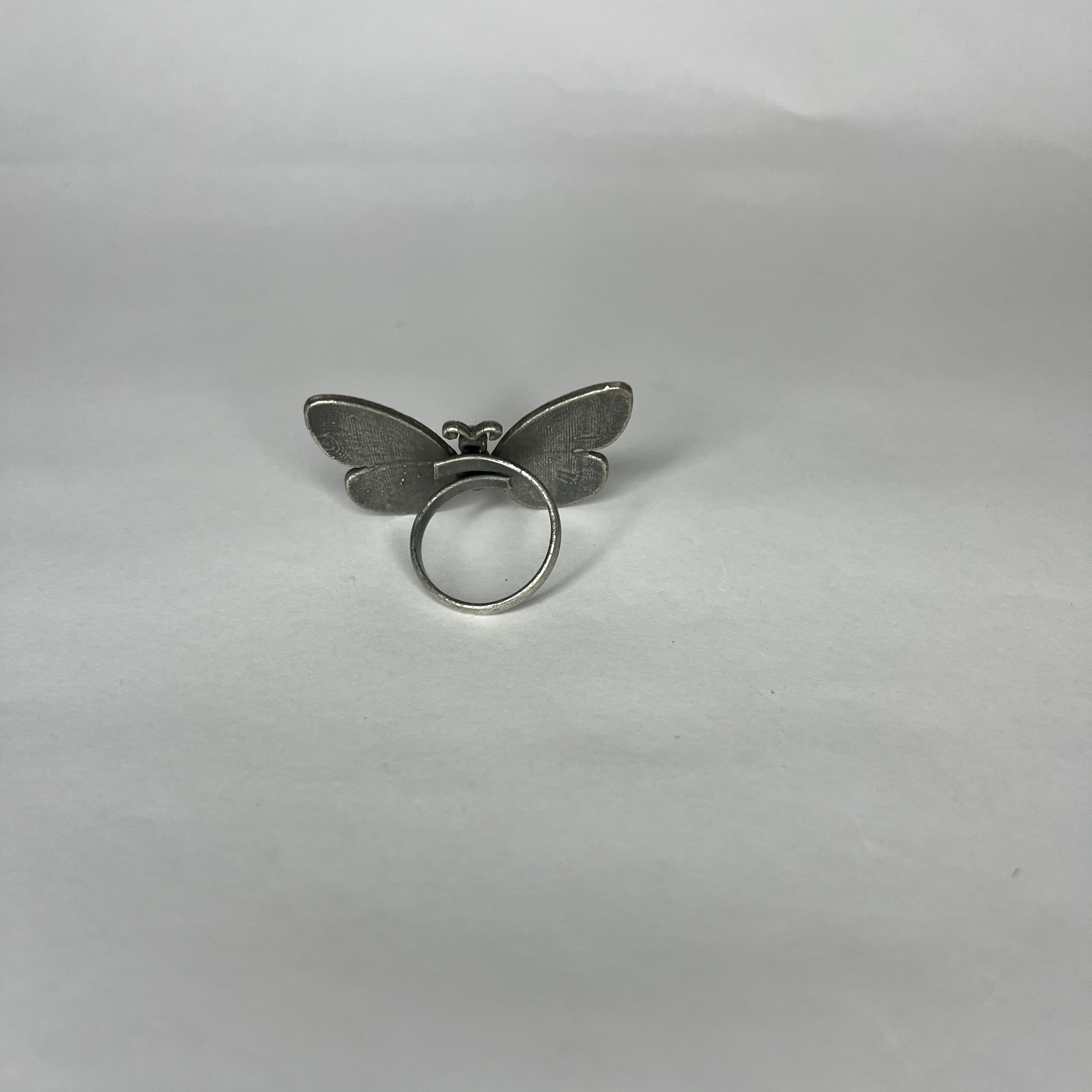 Silver Plated Oxidized Butterfly Ring